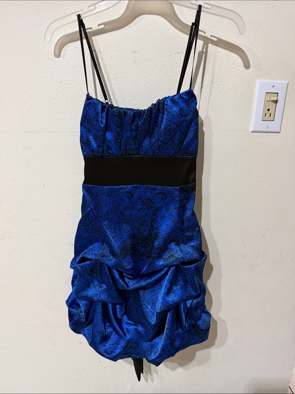 Ruby Rox Royal Blue Floral Bustier Mini with Black Band Homecoming Dress